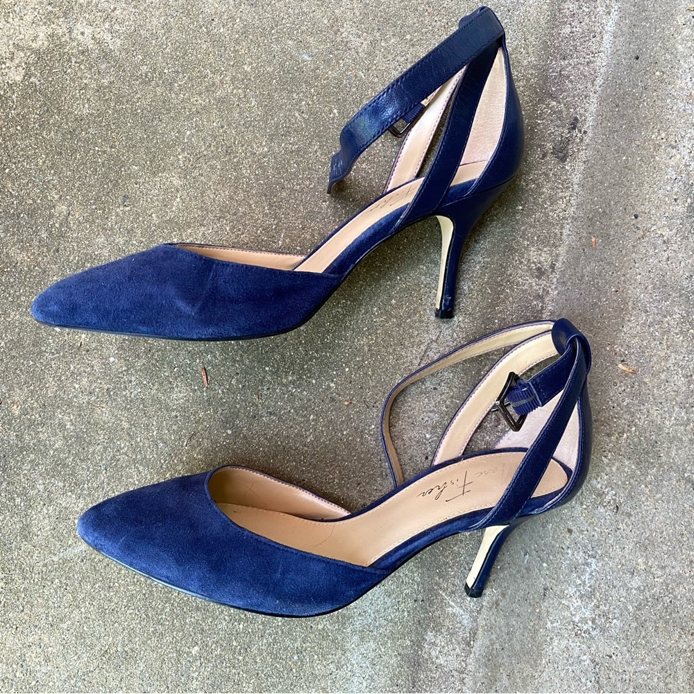 Marc Fisher Navy Blue Faux Suede/Leather Heels